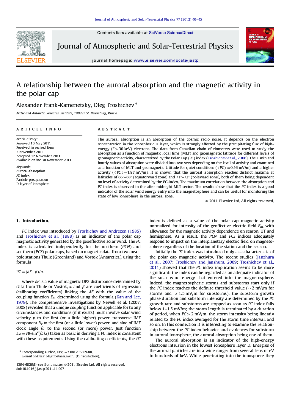 A relationship between the auroral absorption and the magnetic activity in the polar cap