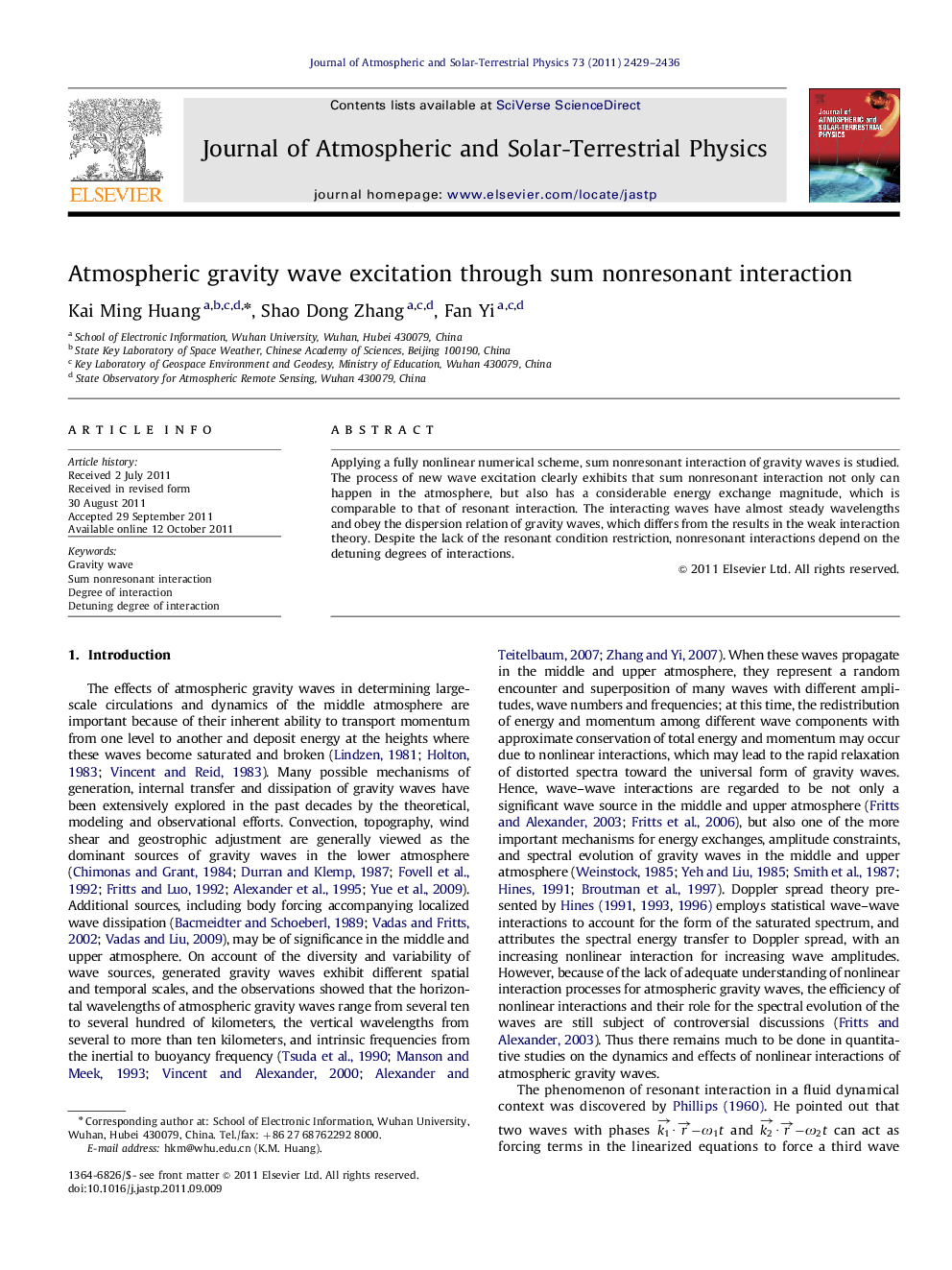 Atmospheric gravity wave excitation through sum nonresonant interaction