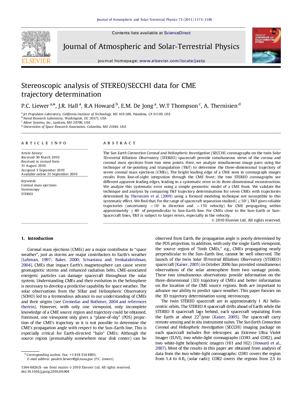 Stereoscopic analysis of STEREO/SECCHI data for CME trajectory determination