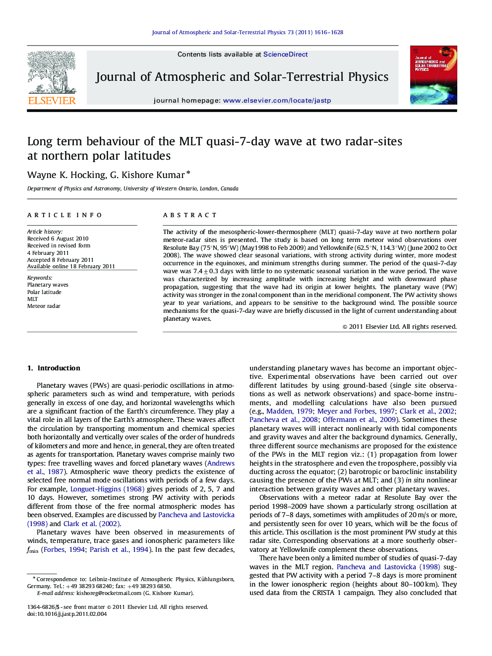 Long term behaviour of the MLT quasi-7-day wave at two radar-sites at northern polar latitudes