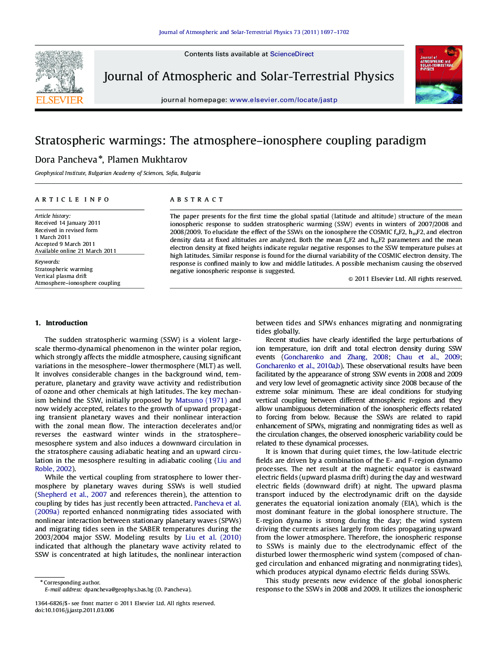 Stratospheric warmings: The atmosphere–ionosphere coupling paradigm