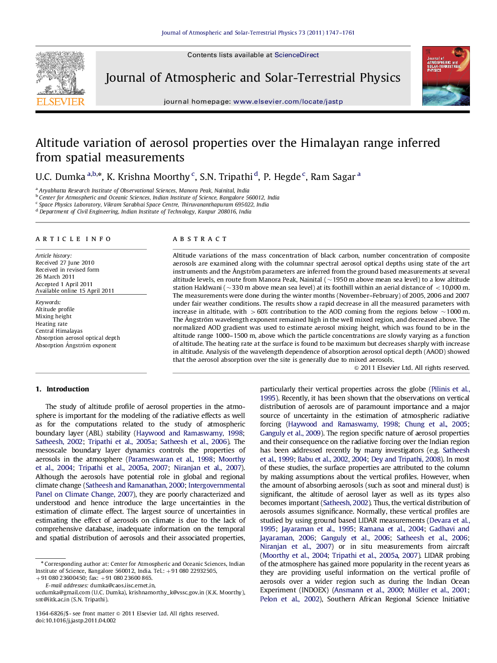 Altitude variation of aerosol properties over the Himalayan range inferred from spatial measurements