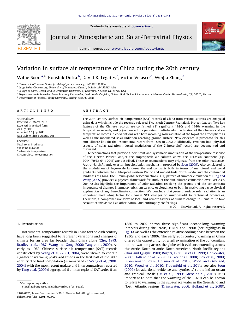 Variation in surface air temperature of China during the 20th century