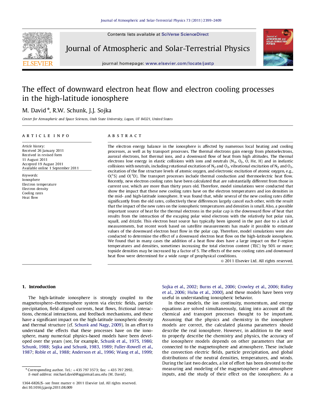 The effect of downward electron heat flow and electron cooling processes in the high-latitude ionosphere