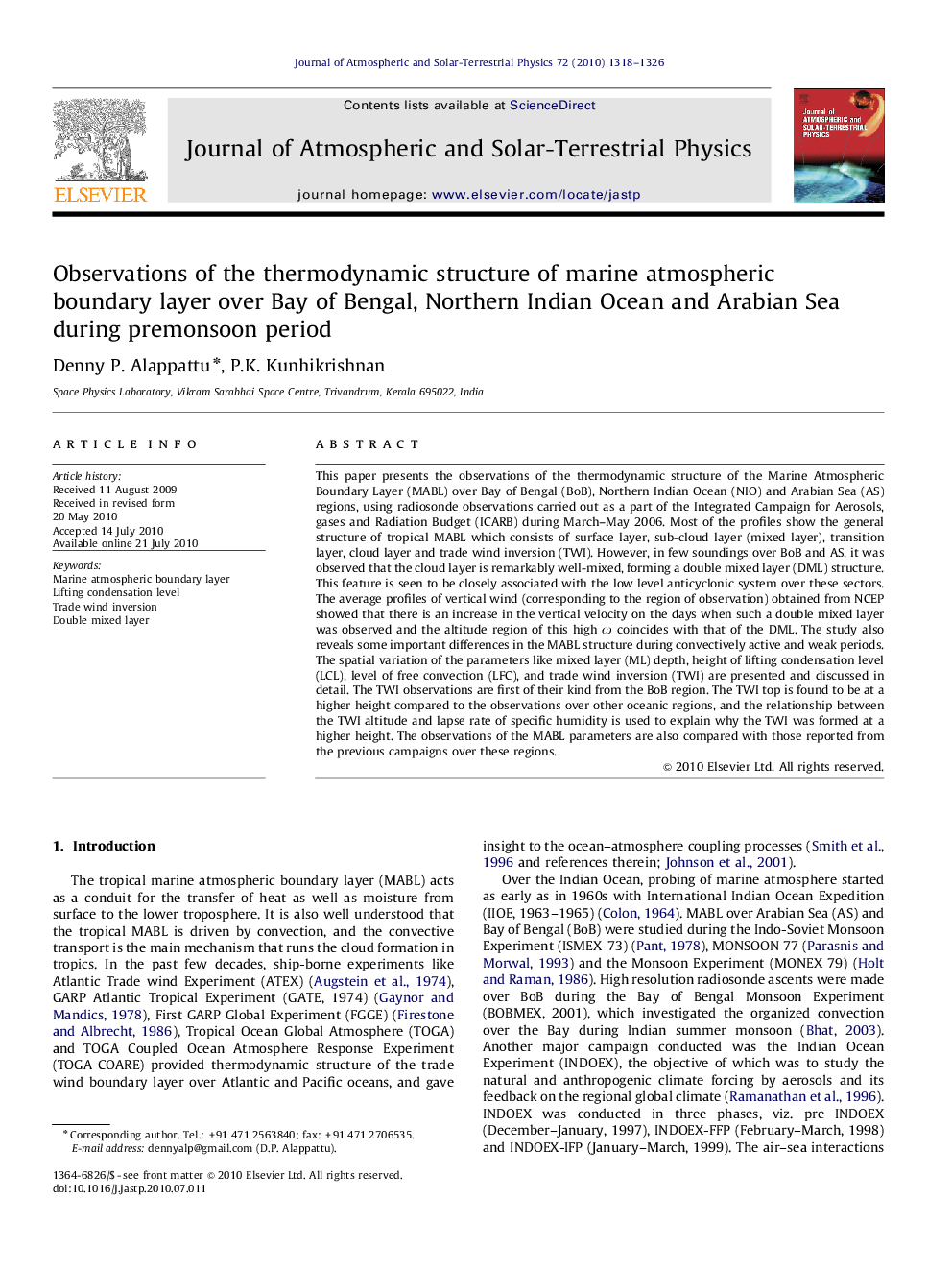 Observations of the thermodynamic structure of marine atmospheric boundary layer over Bay of Bengal, Northern Indian Ocean and Arabian Sea during premonsoon period