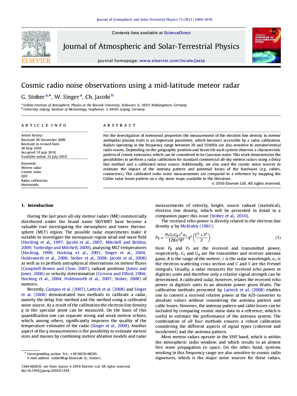 Cosmic radio noise observations using a mid-latitude meteor radar