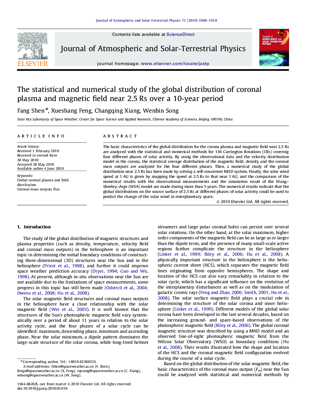 The statistical and numerical study of the global distribution of coronal plasma and magnetic field near 2.5 Rs over a 10-year period