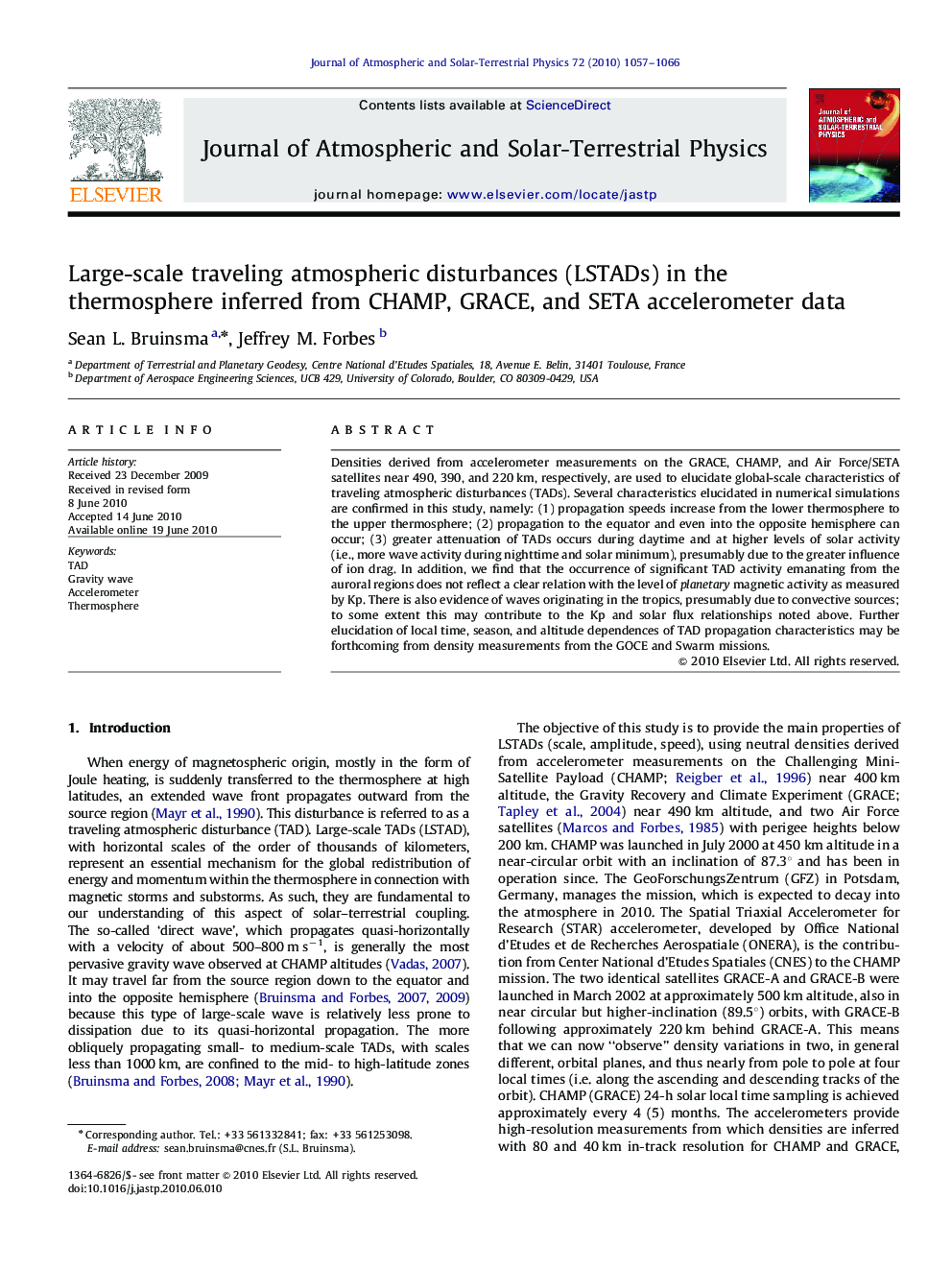 Large-scale traveling atmospheric disturbances (LSTADs) in the thermosphere inferred from CHAMP, GRACE, and SETA accelerometer data