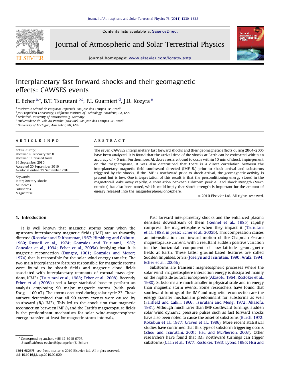 Interplanetary fast forward shocks and their geomagnetic effects: CAWSES events