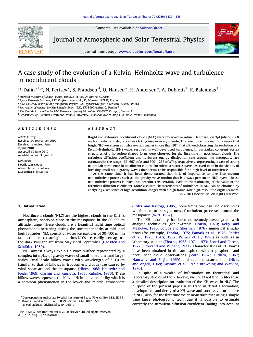 A case study of the evolution of a Kelvin–Helmholtz wave and turbulence in noctilucent clouds