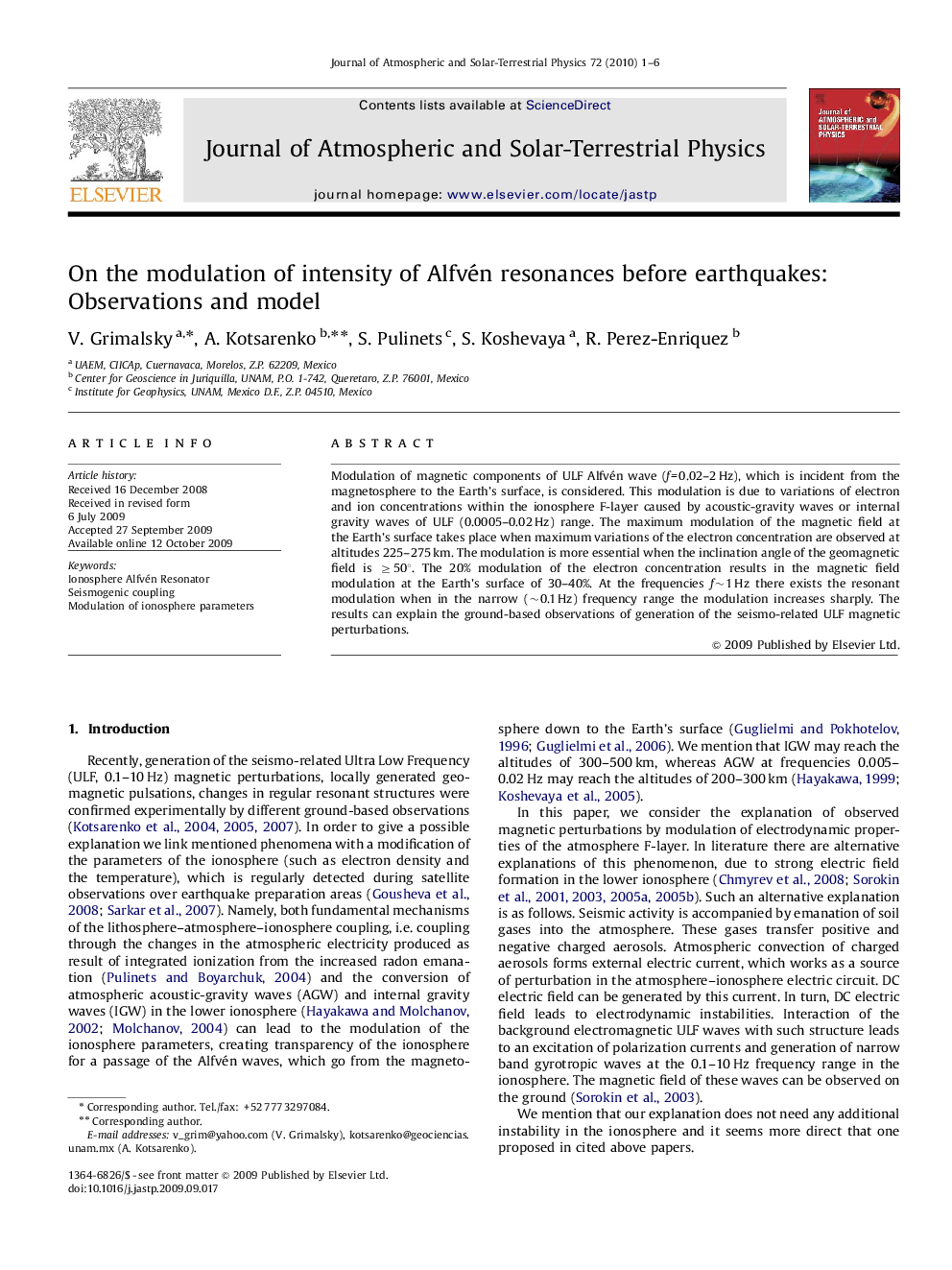 On the modulation of intensity of Alfvén resonances before earthquakes: Observations and model