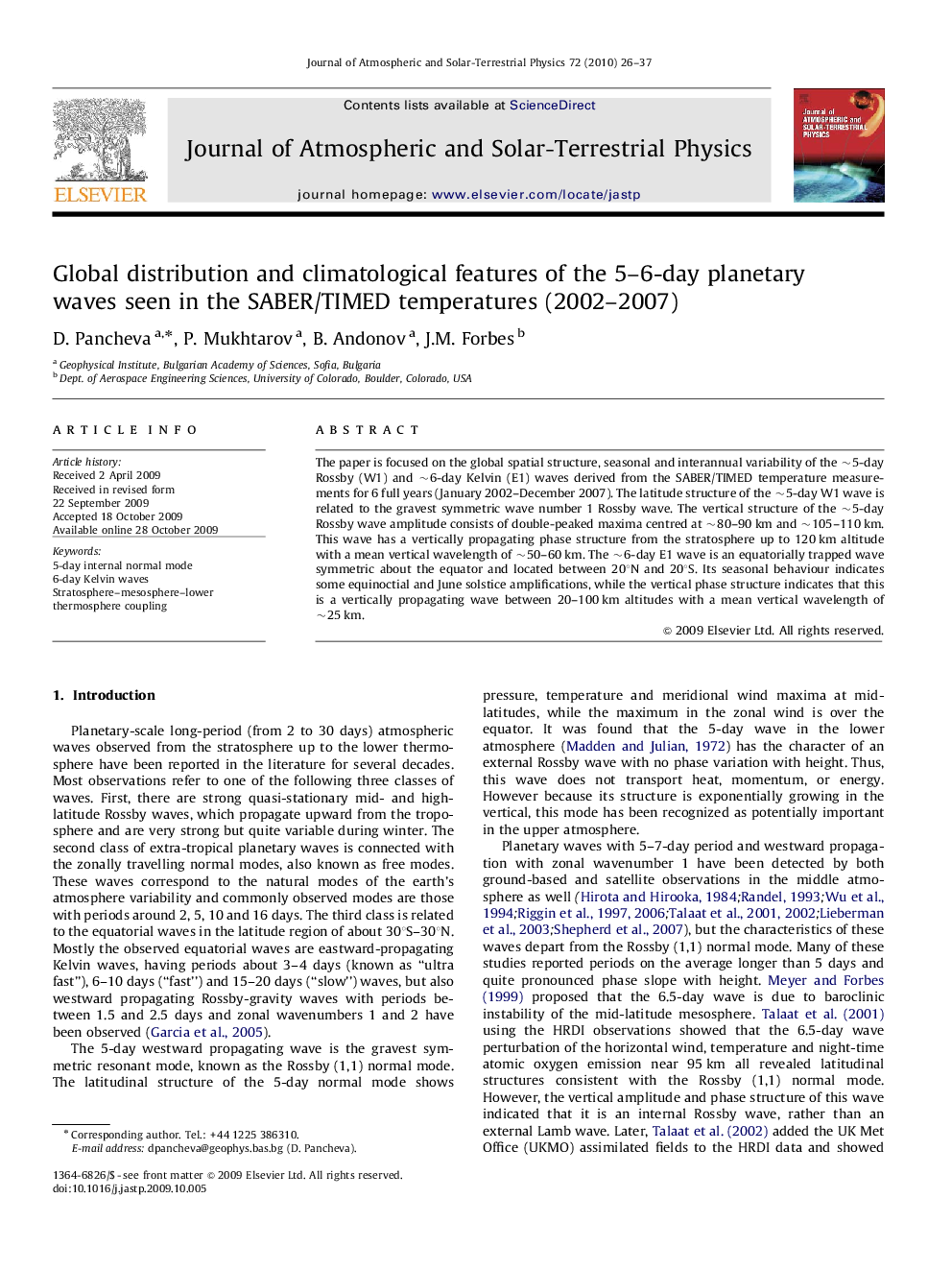Global distribution and climatological features of the 5-6-day planetary waves seen in the SABER/TIMED temperatures (2002-2007)
