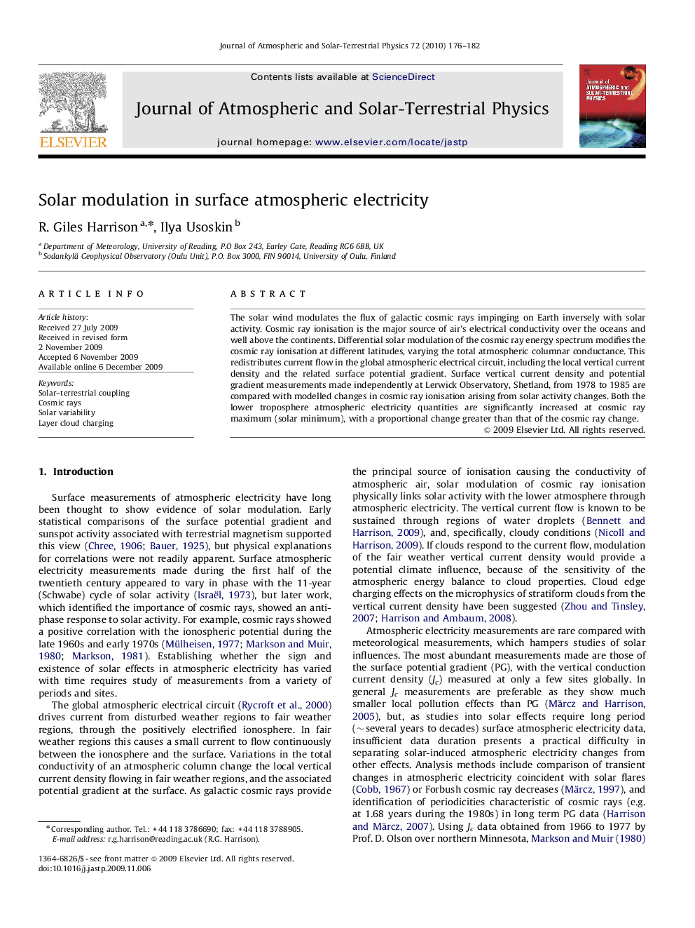 Solar modulation in surface atmospheric electricity