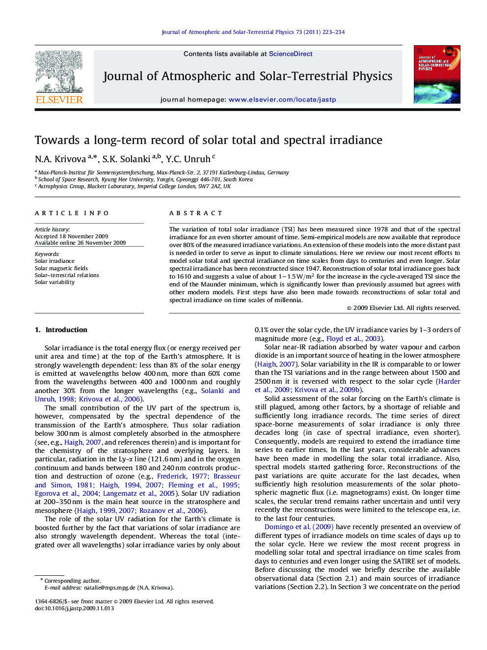 Towards a long-term record of solar total and spectral irradiance