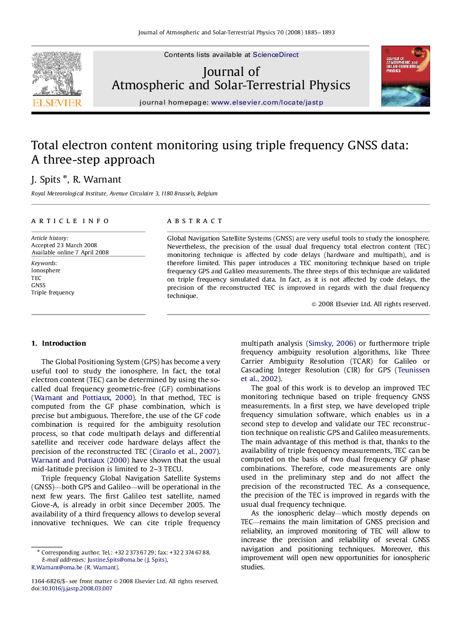 Total electron content monitoring using triple frequency GNSS data: A three-step approach