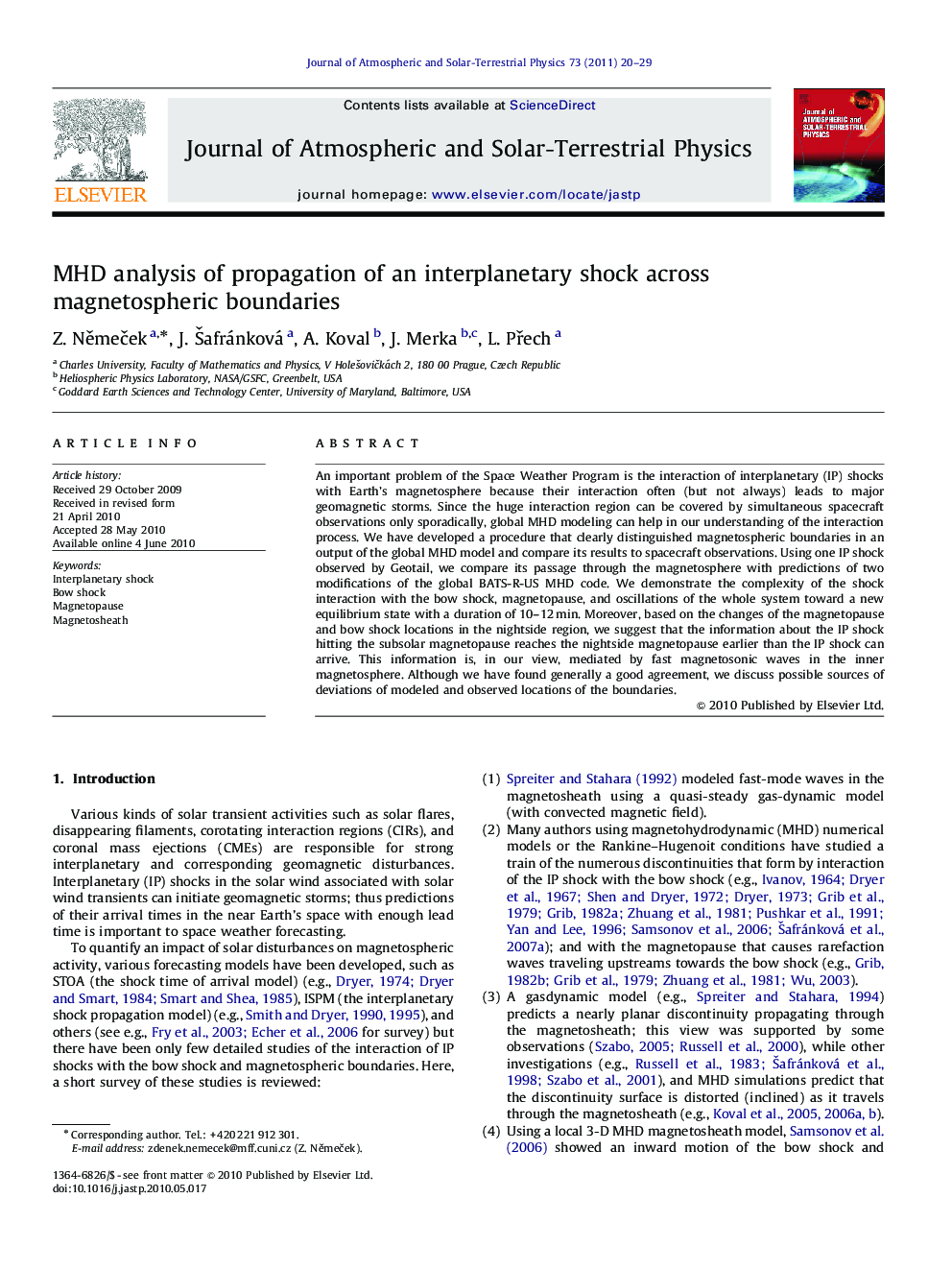 MHD analysis of propagation of an interplanetary shock across magnetospheric boundaries