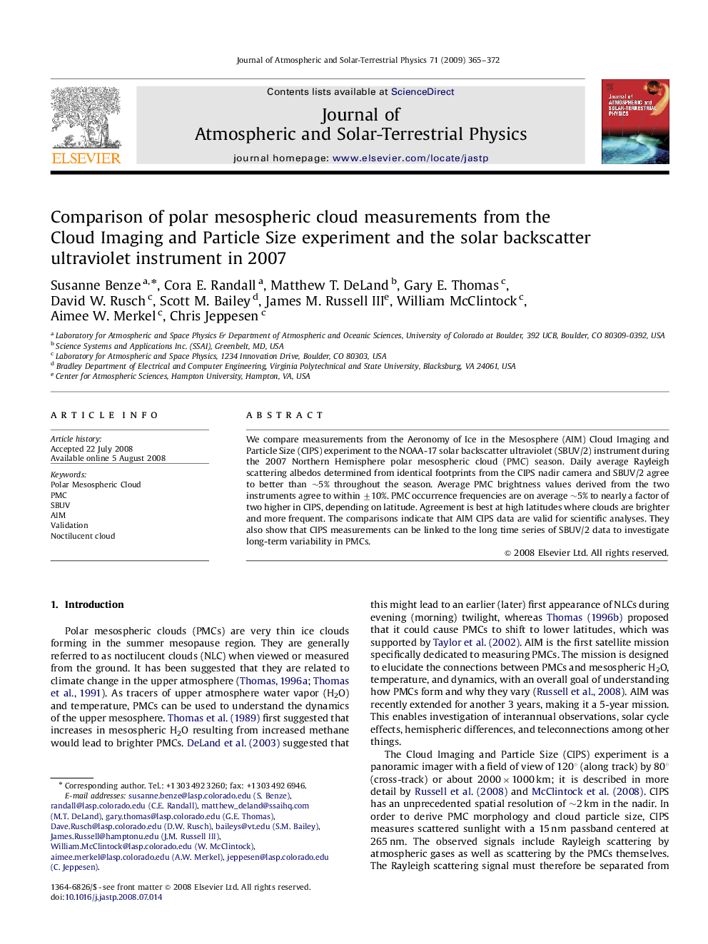 Comparison of polar mesospheric cloud measurements from the Cloud Imaging and Particle Size experiment and the solar backscatter ultraviolet instrument in 2007
