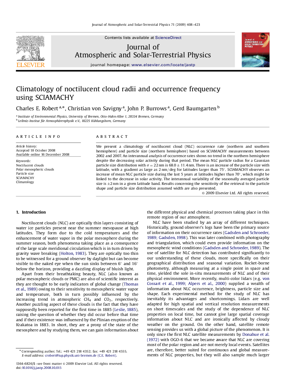 Climatology of noctilucent cloud radii and occurrence frequency using SCIAMACHY