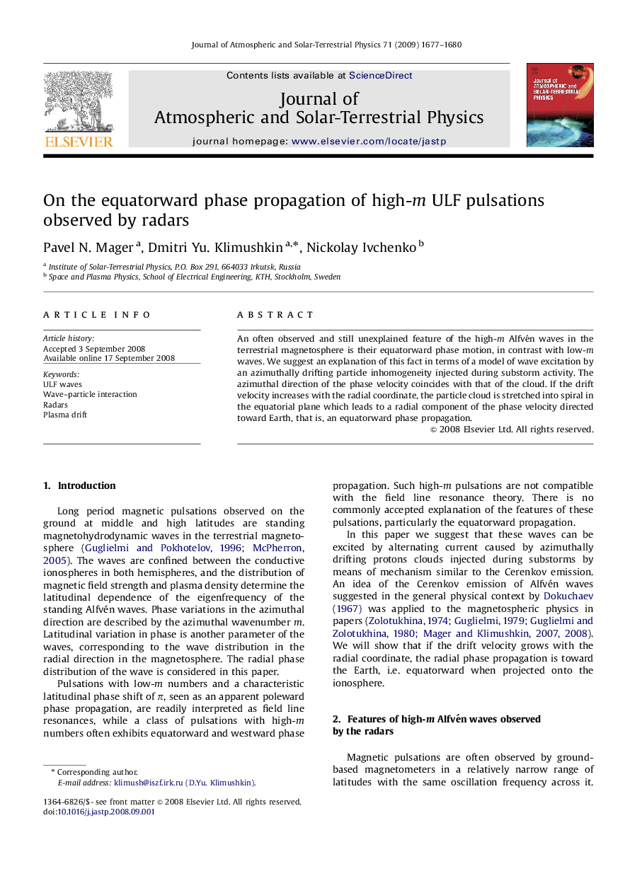 On the equatorward phase propagation of high-m ULF pulsations observed by radars