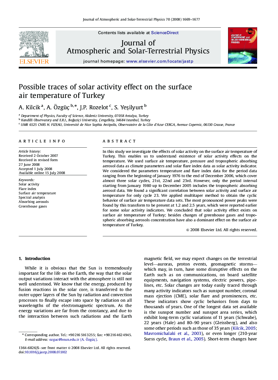 Possible traces of solar activity effect on the surface air temperature of Turkey