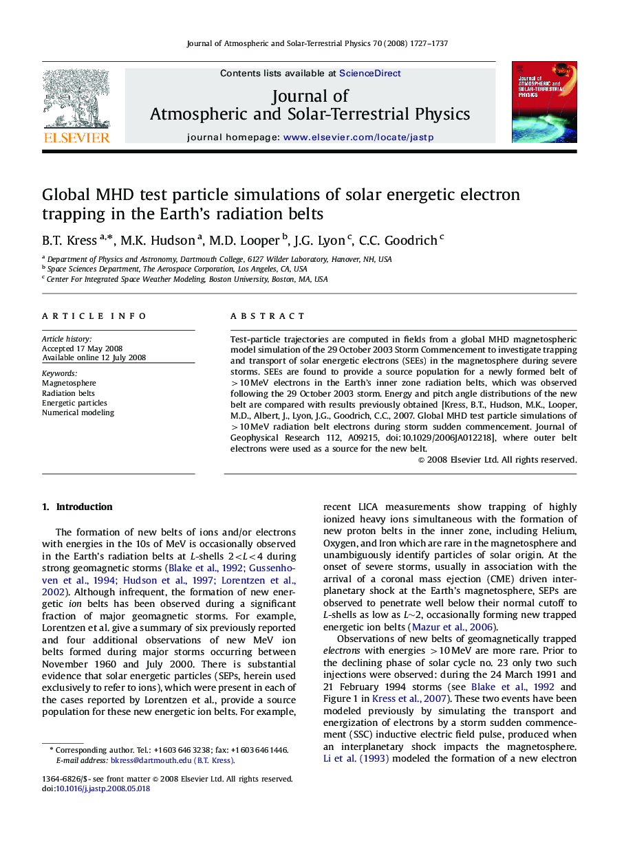 Global MHD test particle simulations of solar energetic electron trapping in the Earth's radiation belts