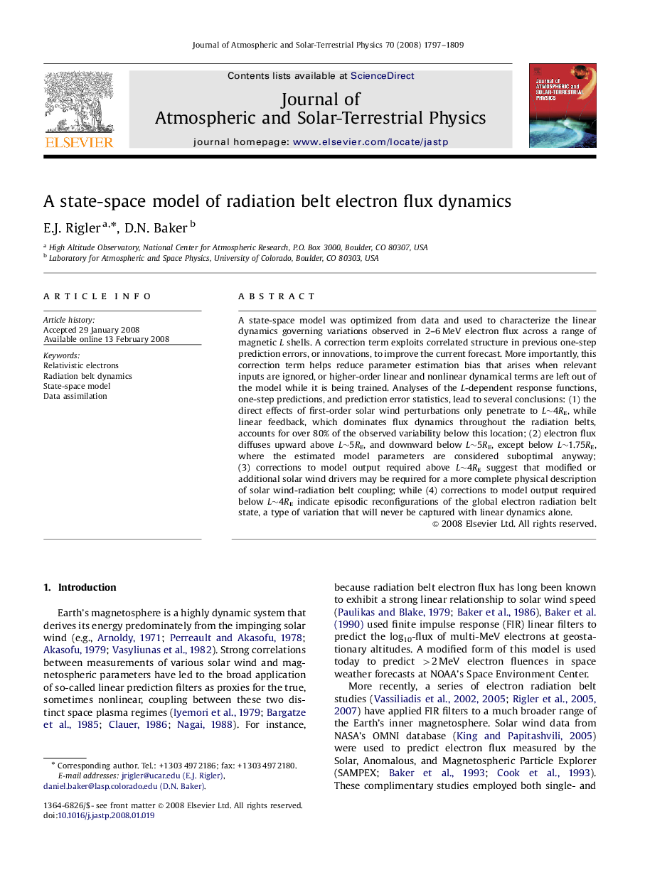 A state-space model of radiation belt electron flux dynamics