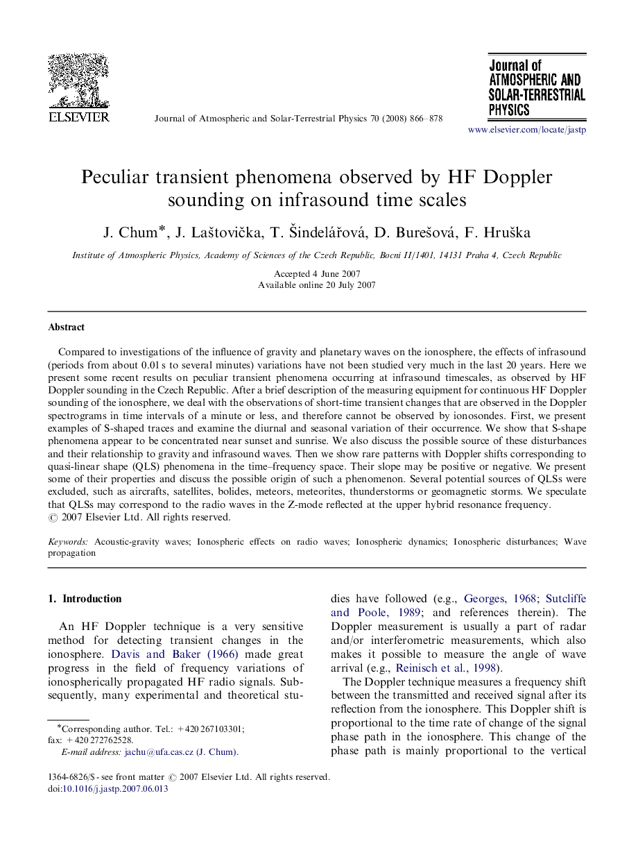 Peculiar transient phenomena observed by HF Doppler sounding on infrasound time scales