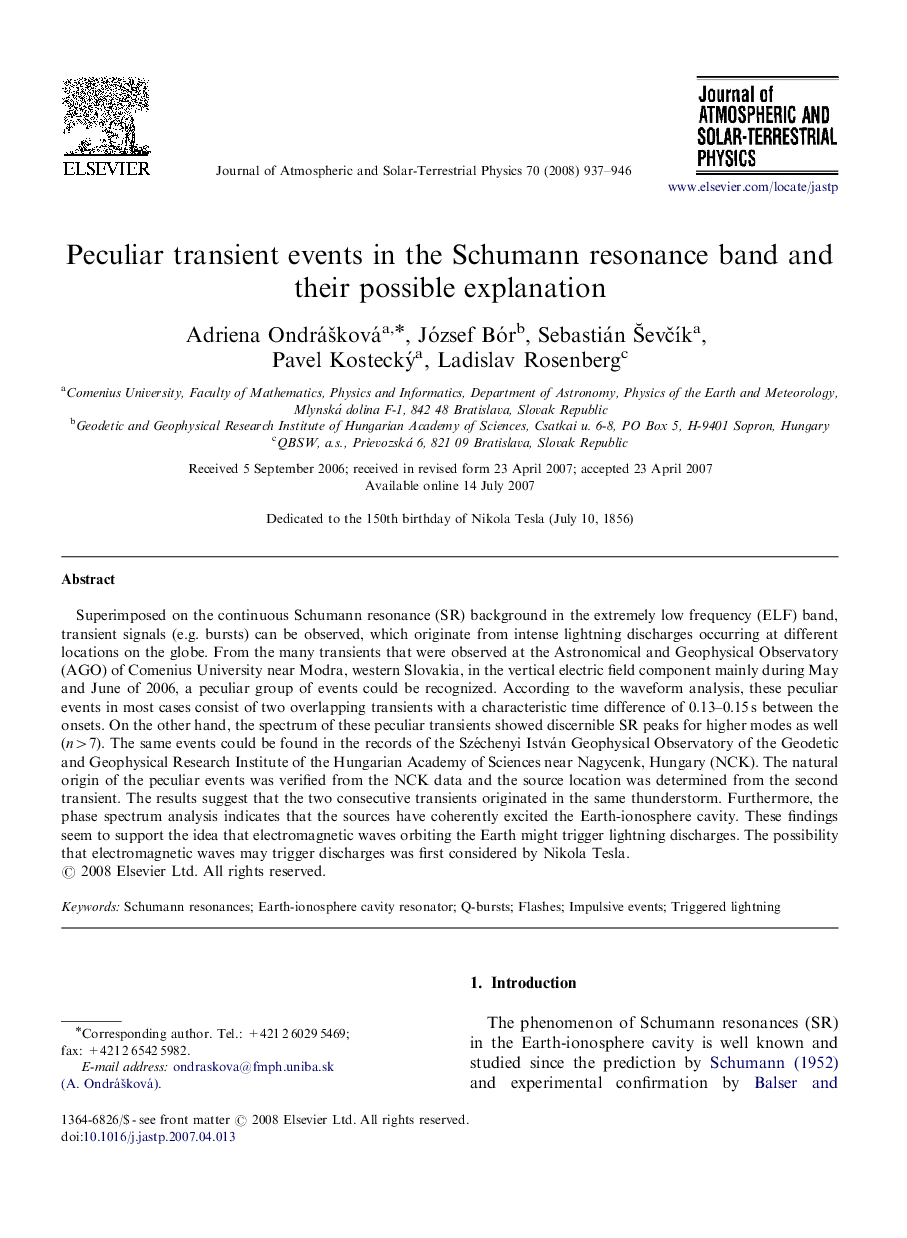 Peculiar transient events in the Schumann resonance band and their possible explanation