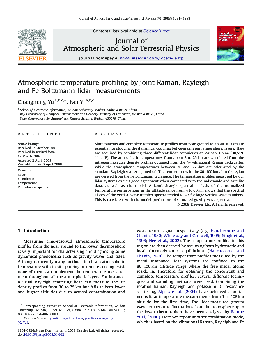 Atmospheric temperature profiling by joint Raman, Rayleigh and Fe Boltzmann lidar measurements