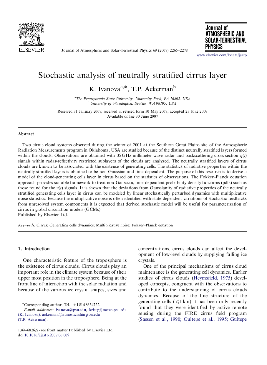 Stochastic analysis of neutrally stratified cirrus layer