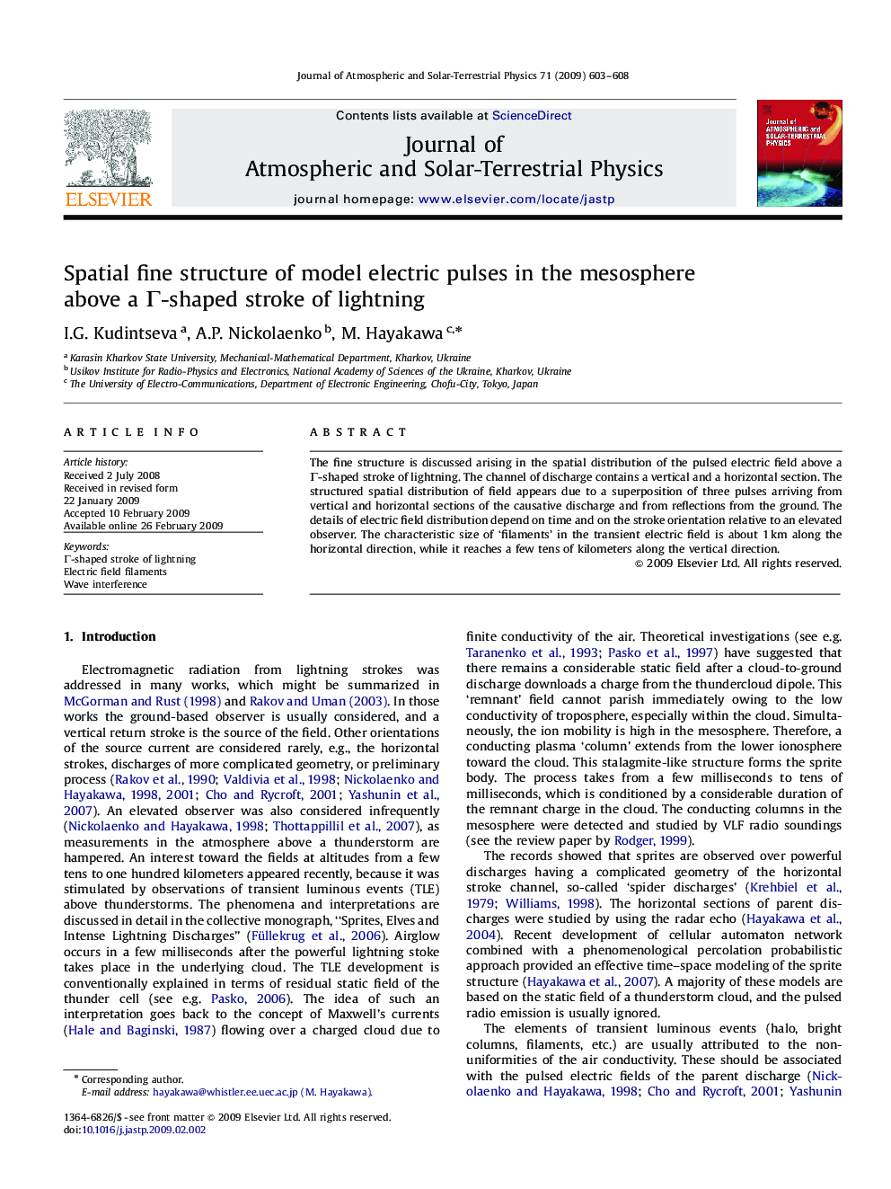 Spatial fine structure of model electric pulses in the mesosphere above a Î-shaped stroke of lightning