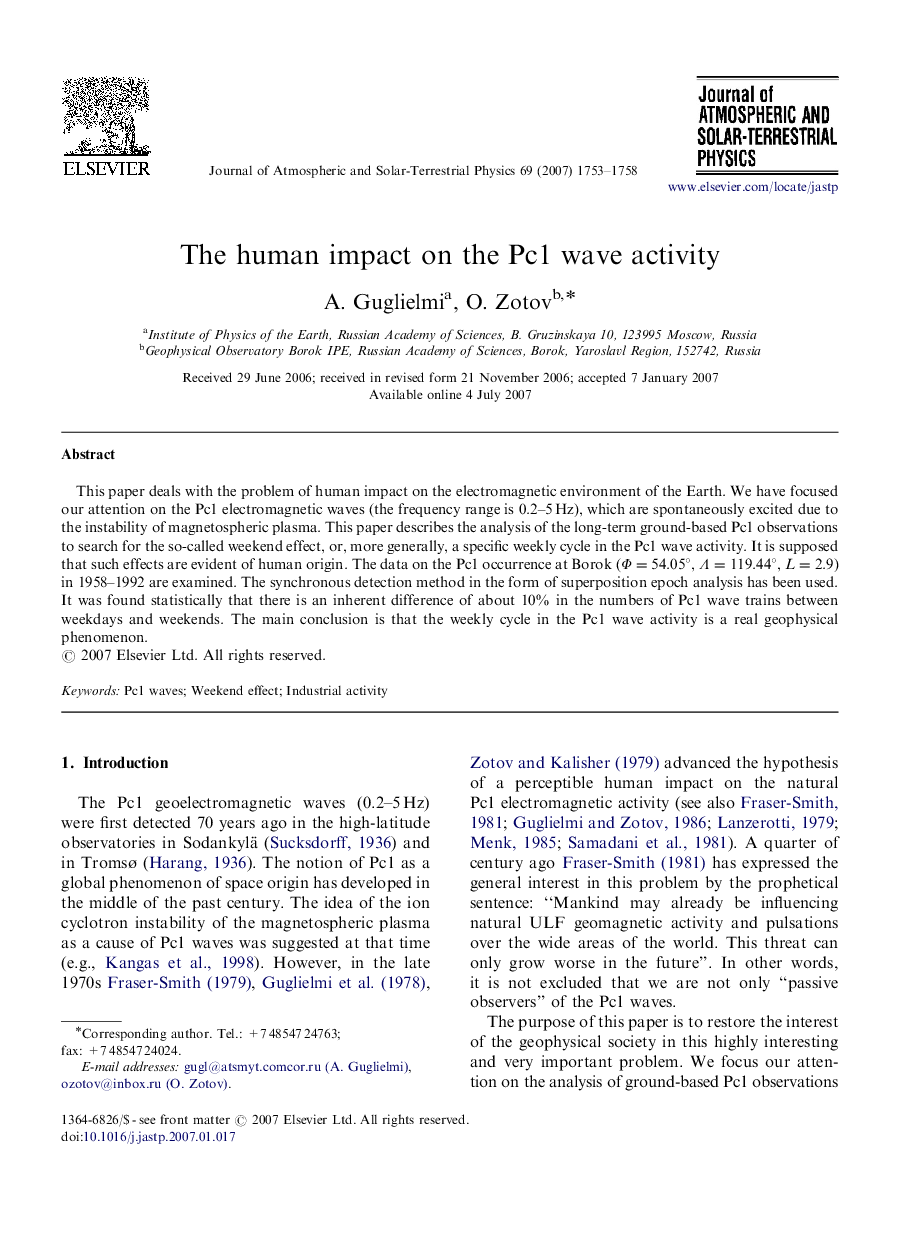 The human impact on the Pc1 wave activity