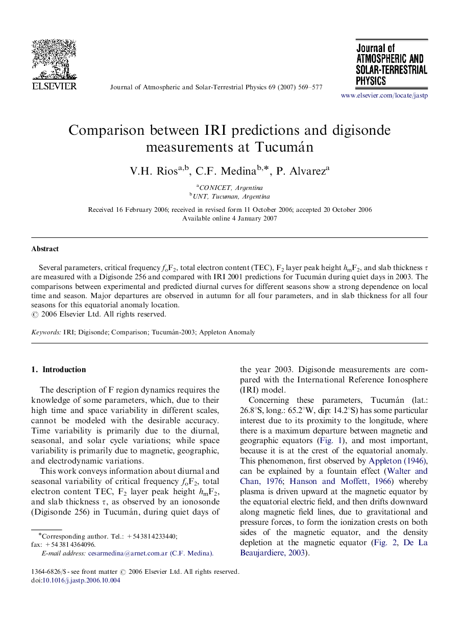 Comparison between IRI predictions and digisonde measurements at Tucumán