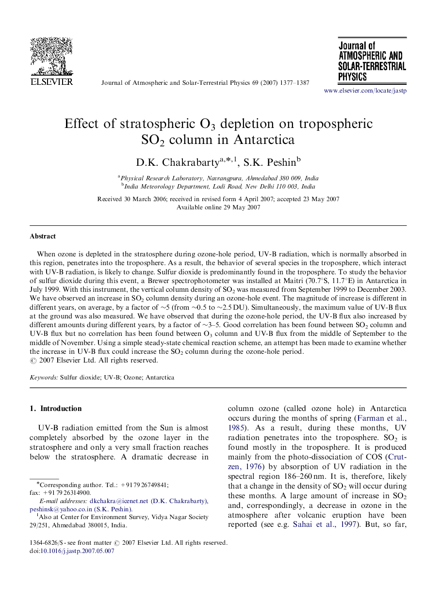 Effect of stratospheric O3 depletion on tropospheric SO2 column in Antarctica