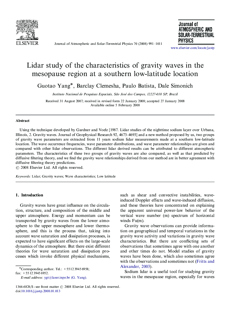 Lidar study of the characteristics of gravity waves in the mesopause region at a southern low-latitude location