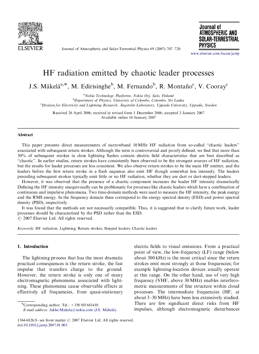 HF radiation emitted by chaotic leader processes