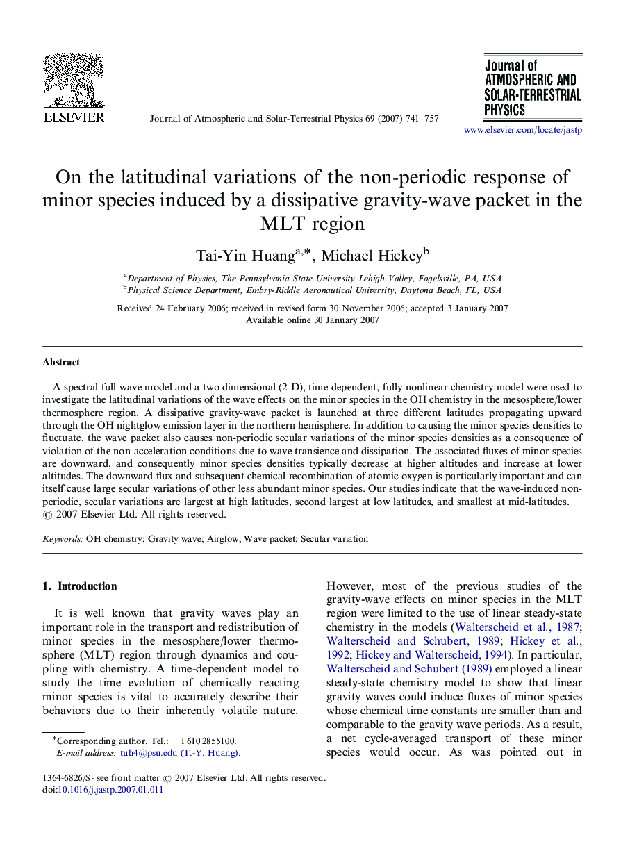 On the latitudinal variations of the non-periodic response of minor species induced by a dissipative gravity-wave packet in the MLT region