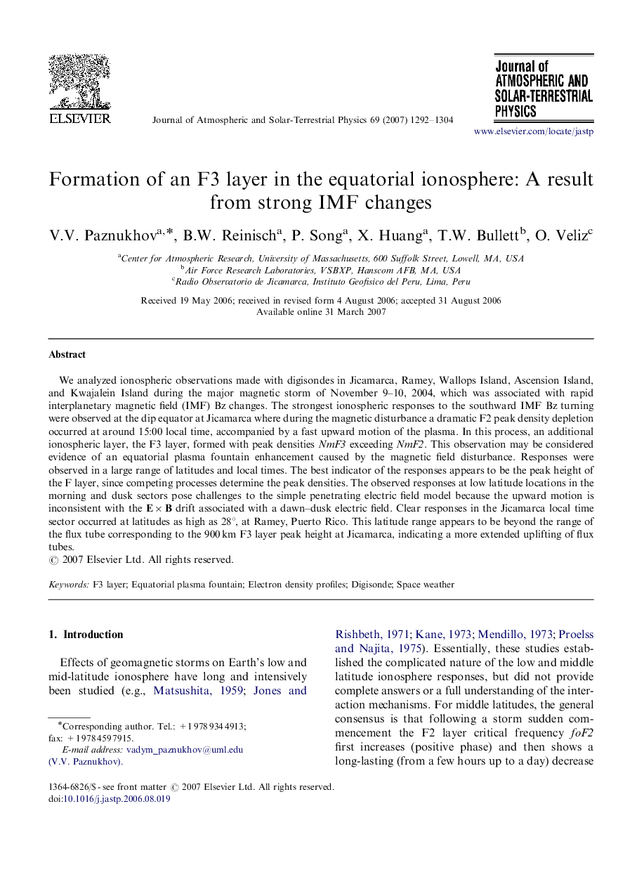 Formation of an F3 layer in the equatorial ionosphere: A result from strong IMF changes