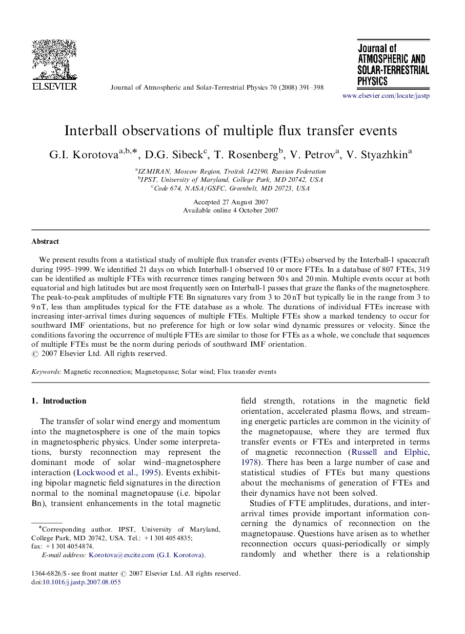 Interball observations of multiple flux transfer events