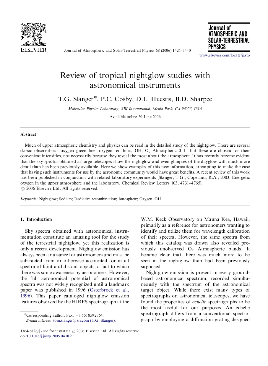 Review of tropical nightglow studies with astronomical instruments