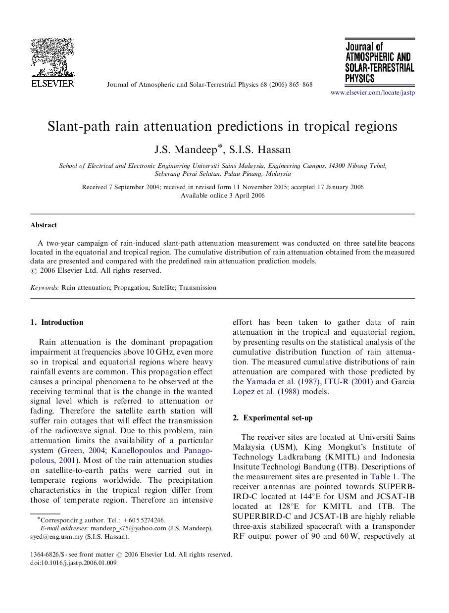 Slant-path rain attenuation predictions in tropical regions