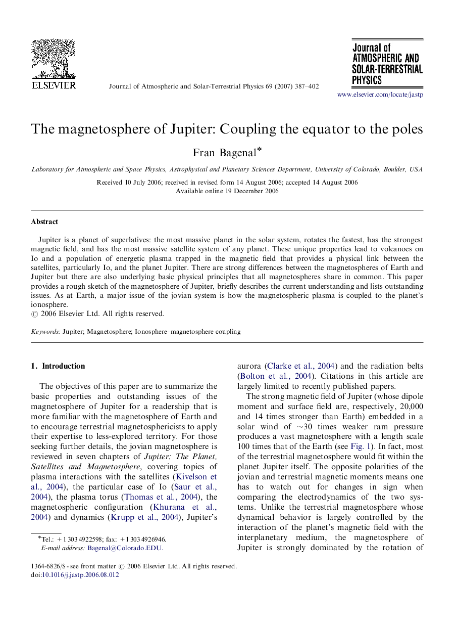 The magnetosphere of Jupiter: Coupling the equator to the poles