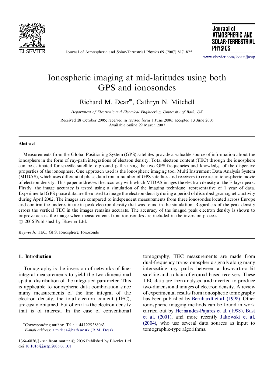 Ionospheric imaging at mid-latitudes using both GPS and ionosondes