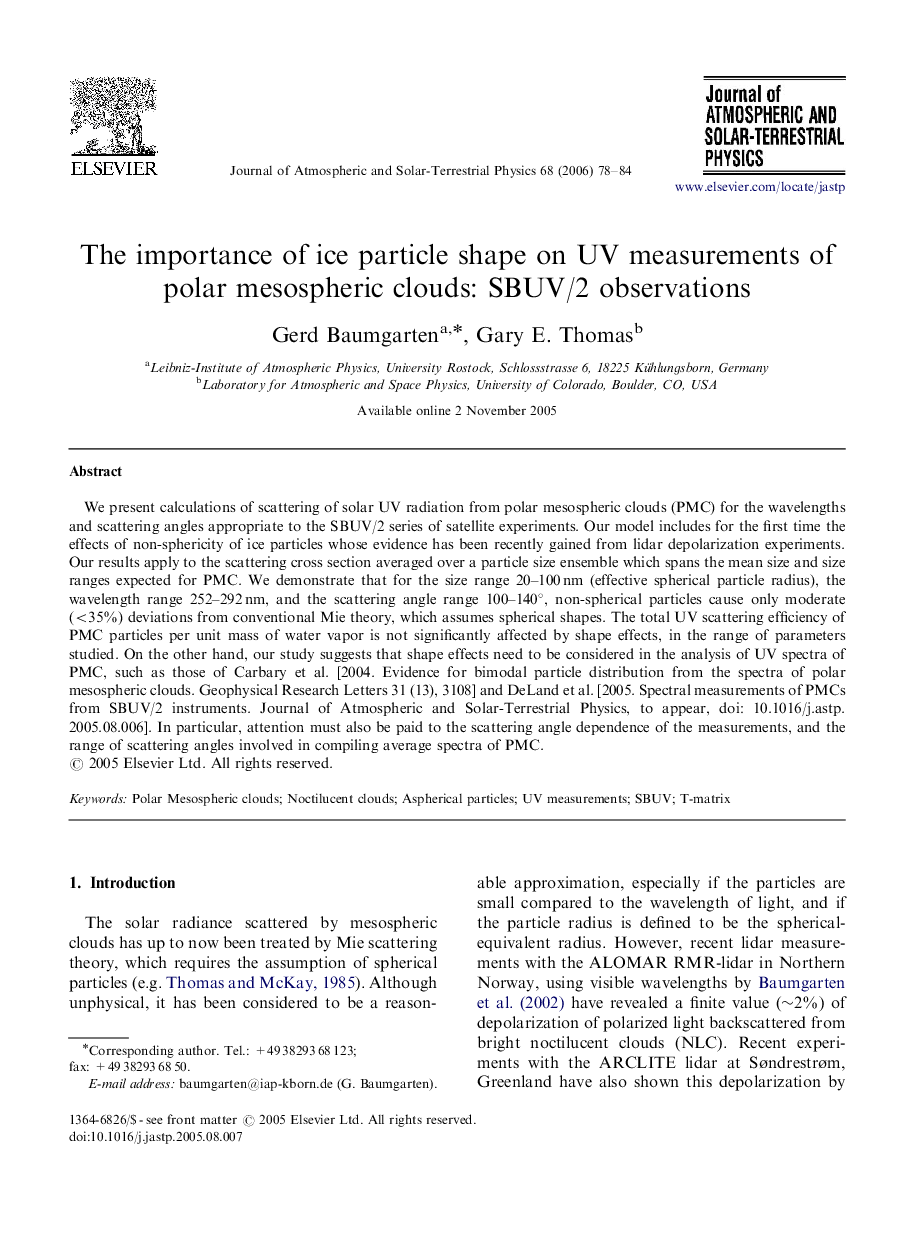 The importance of ice particle shape on UV measurements of polar mesospheric clouds: SBUV/2 observations