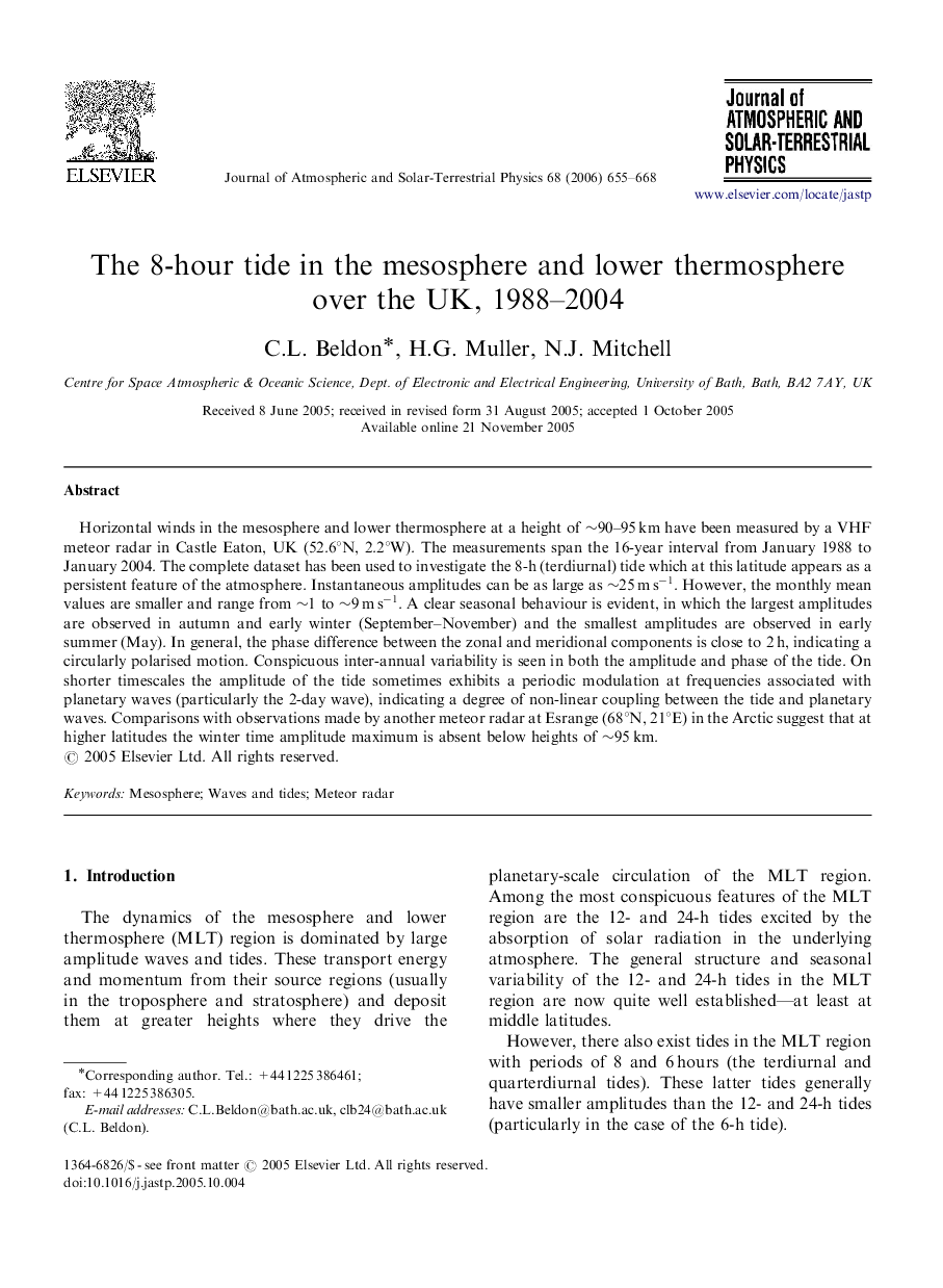 The 8-hour tide in the mesosphere and lower thermosphere over the UK, 1988–2004