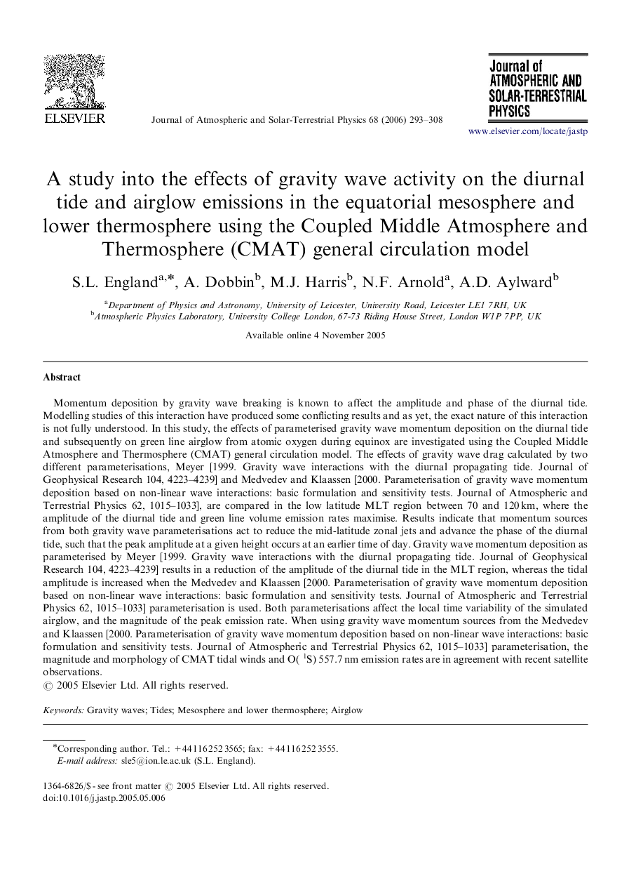 A study into the effects of gravity wave activity on the diurnal tide and airglow emissions in the equatorial mesosphere and lower thermosphere using the Coupled Middle Atmosphere and Thermosphere (CMAT) general circulation model