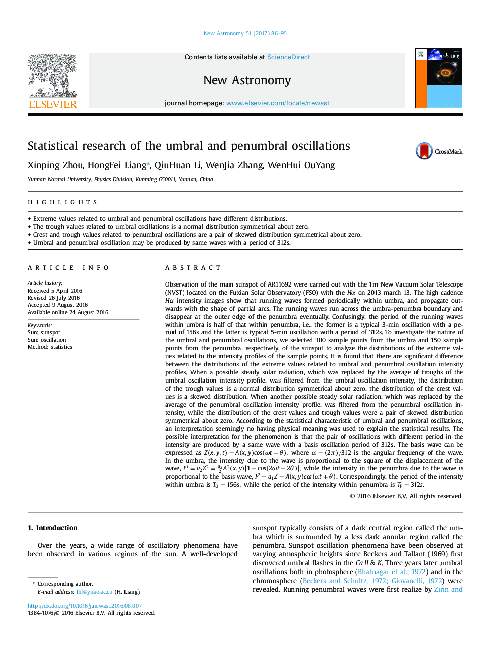 Statistical research of the umbral and penumbral oscillations