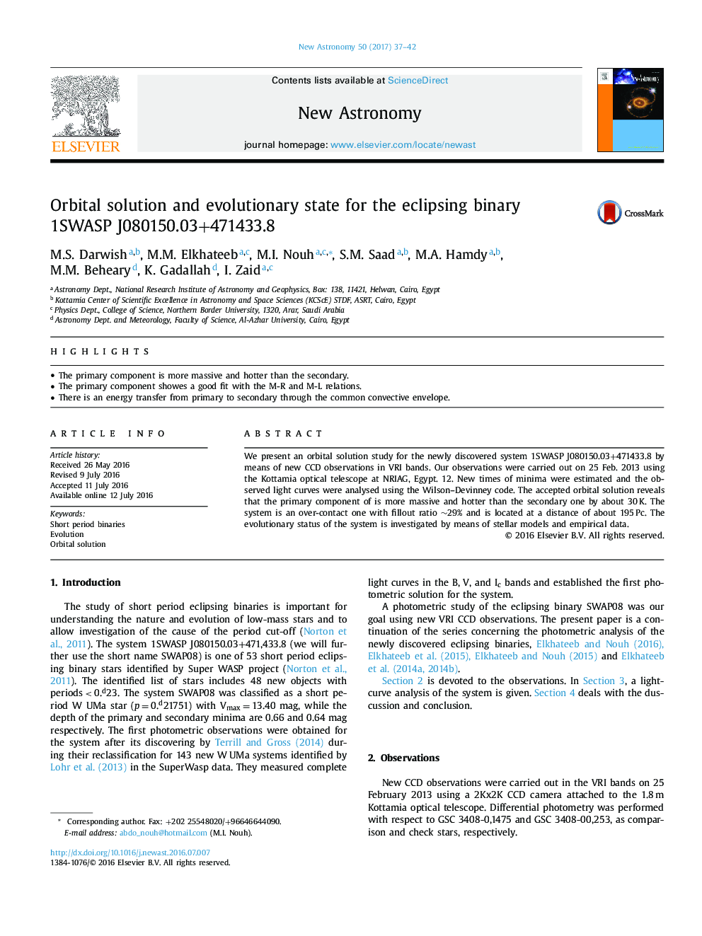 Orbital solution and evolutionary state for the eclipsing binary 1SWASP J080150.03+471433.8