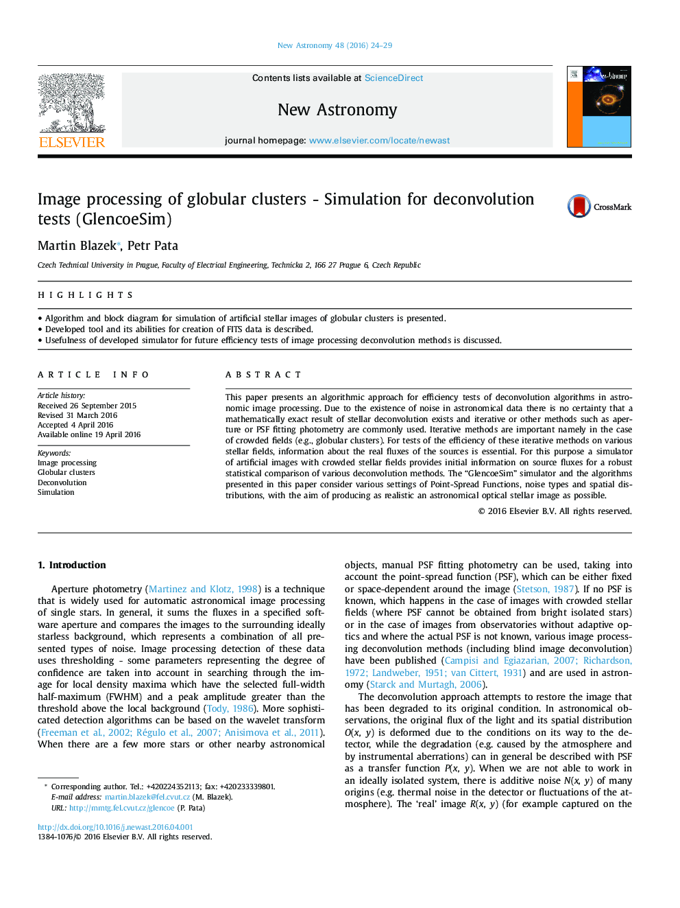 Image processing of globular clusters - Simulation for deconvolution tests (GlencoeSim)