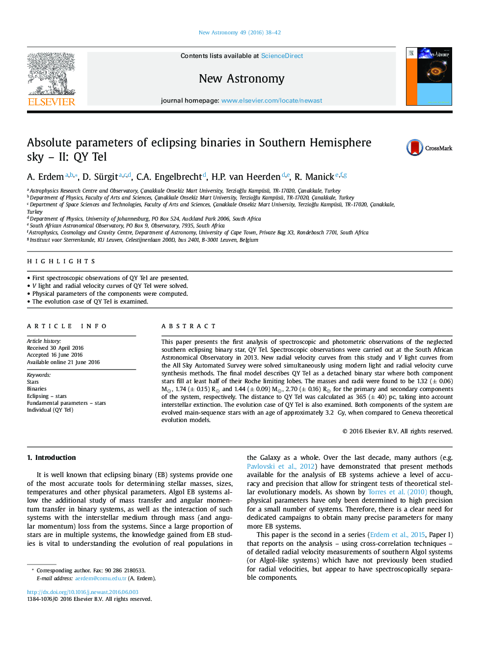 Absolute parameters of eclipsing binaries in Southern Hemisphere sky – II: QY Tel